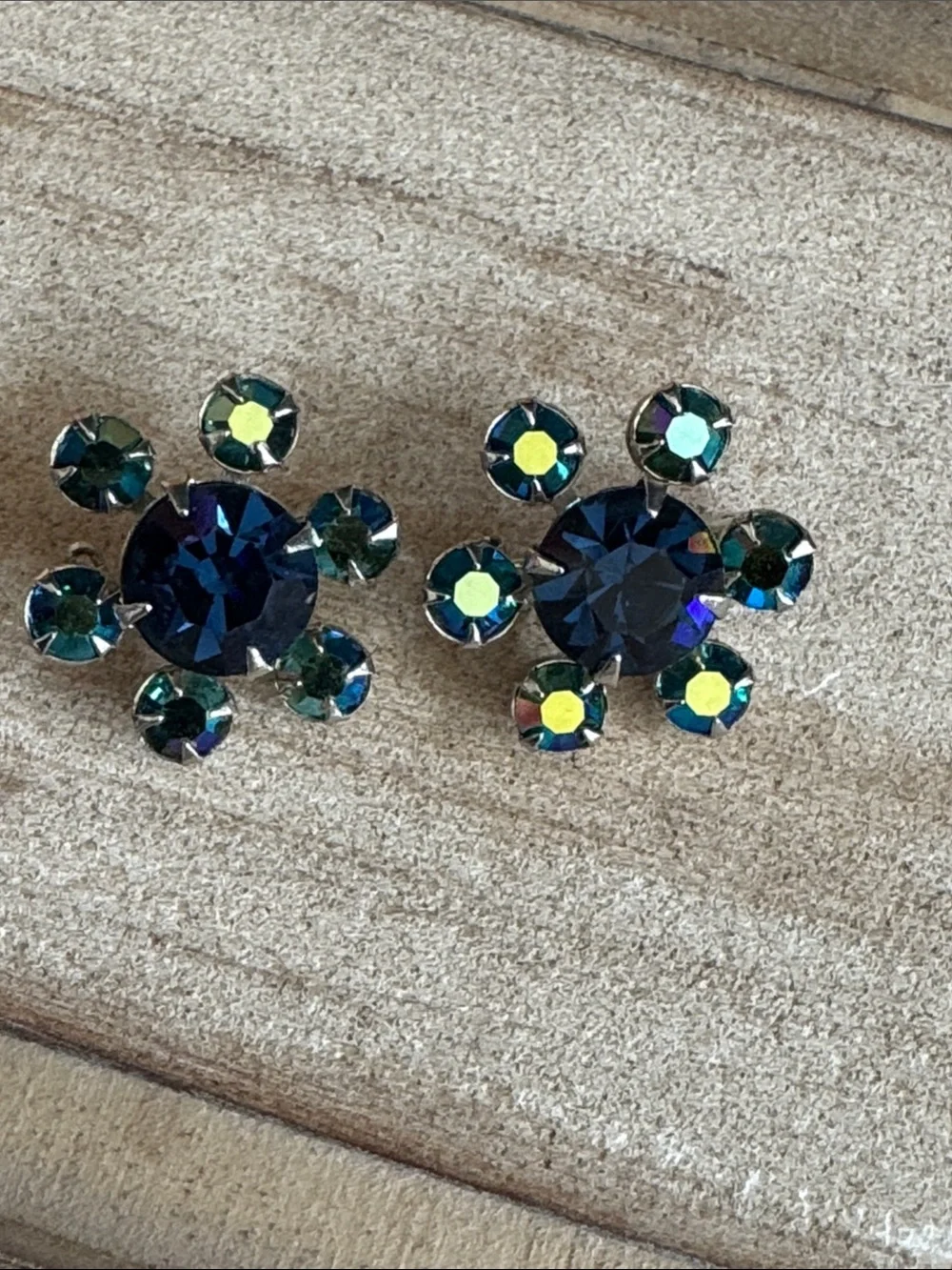 VTG Atomic Starburst Scatter Pins Mid-Century Blue Rhinestone Snowflake
